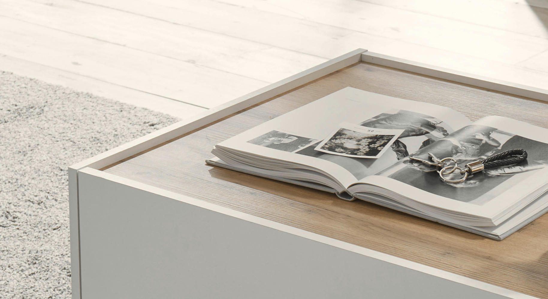 Thumbnail - Furn.Design Wohnwand, Weiß, Eiche Wotan, Holz, Nachbildung,Eiche, Holz Optik, Uni, 4 Fächer, 2 Schubladen, 360x180x45 cm...