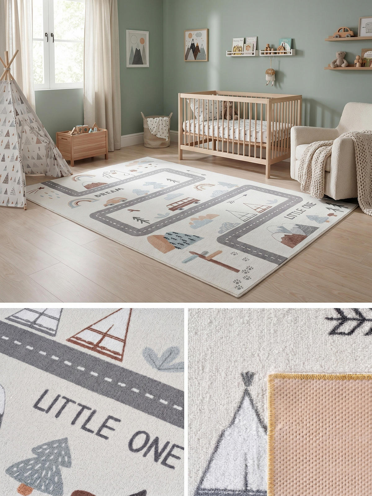 SPIELTEPPICH Waschbar TINO in Creme, mit Straßenkarten-Motiv, 160 x 230 cm - Beige, Textil (230/160cm) - KADIMA DESIGN