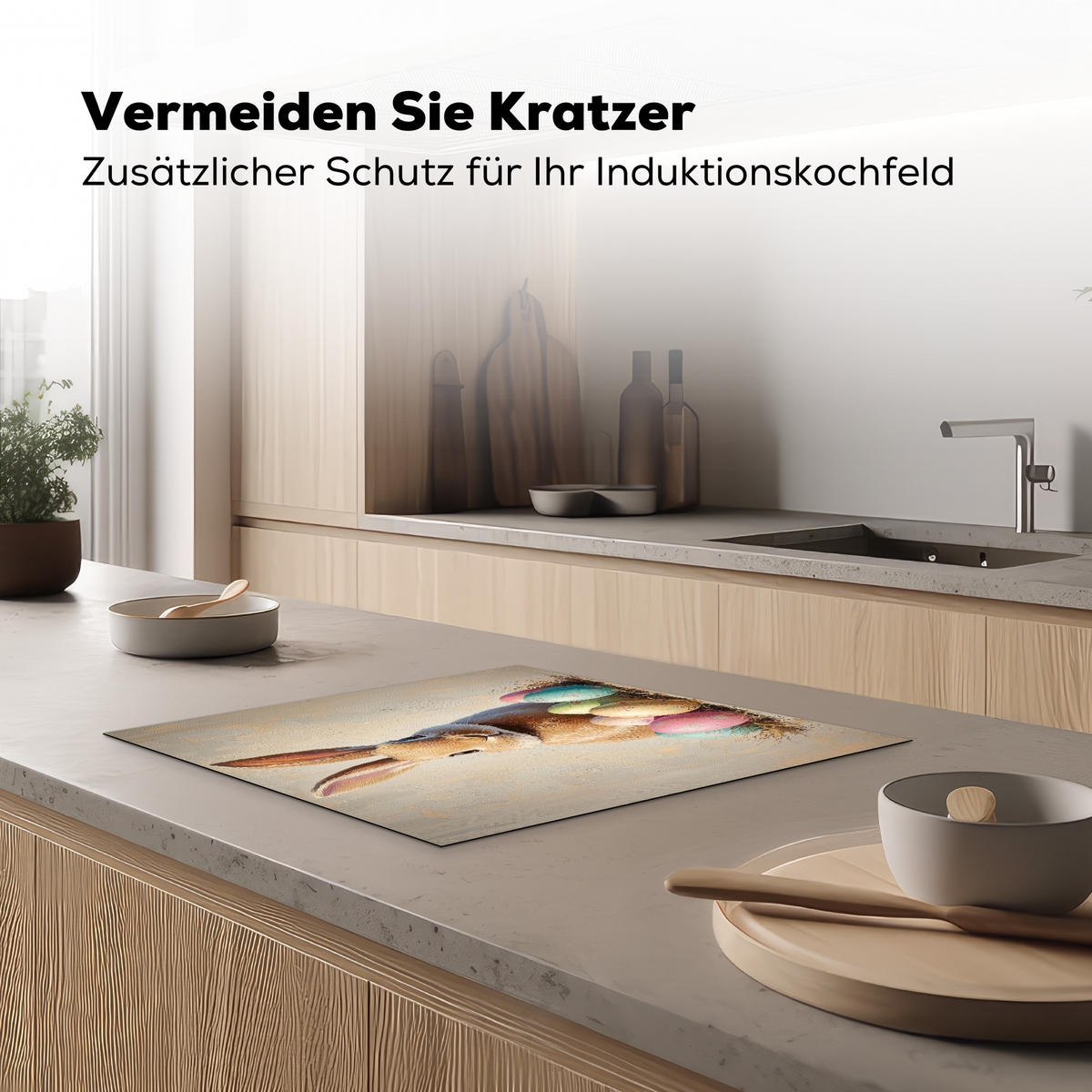 HERDABDECKPLATTE Osterhase - Pastell - Eier Abdeckung Ceranfeld 57.6x51.6 cm - Beige, Kunststoff (57.6/51.6/0.2cm) - MuchoWow