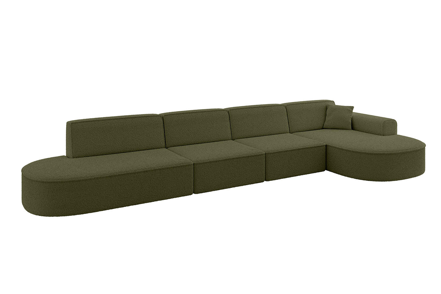ECKSOFA Ottomane Rechts MARI-L3 - 402x163x73,5 cm Grün Bouclé - Schwarz/Grün, Holzwerkstoff/Kunststoff (402/163cm) - ALTDECOR