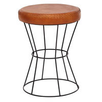 SITZHOCKER – Echtleder, Industrial-Stil - Schwarz/Braun, Leder/Metall (35/48/35cm) - KADIMA DESIGN
