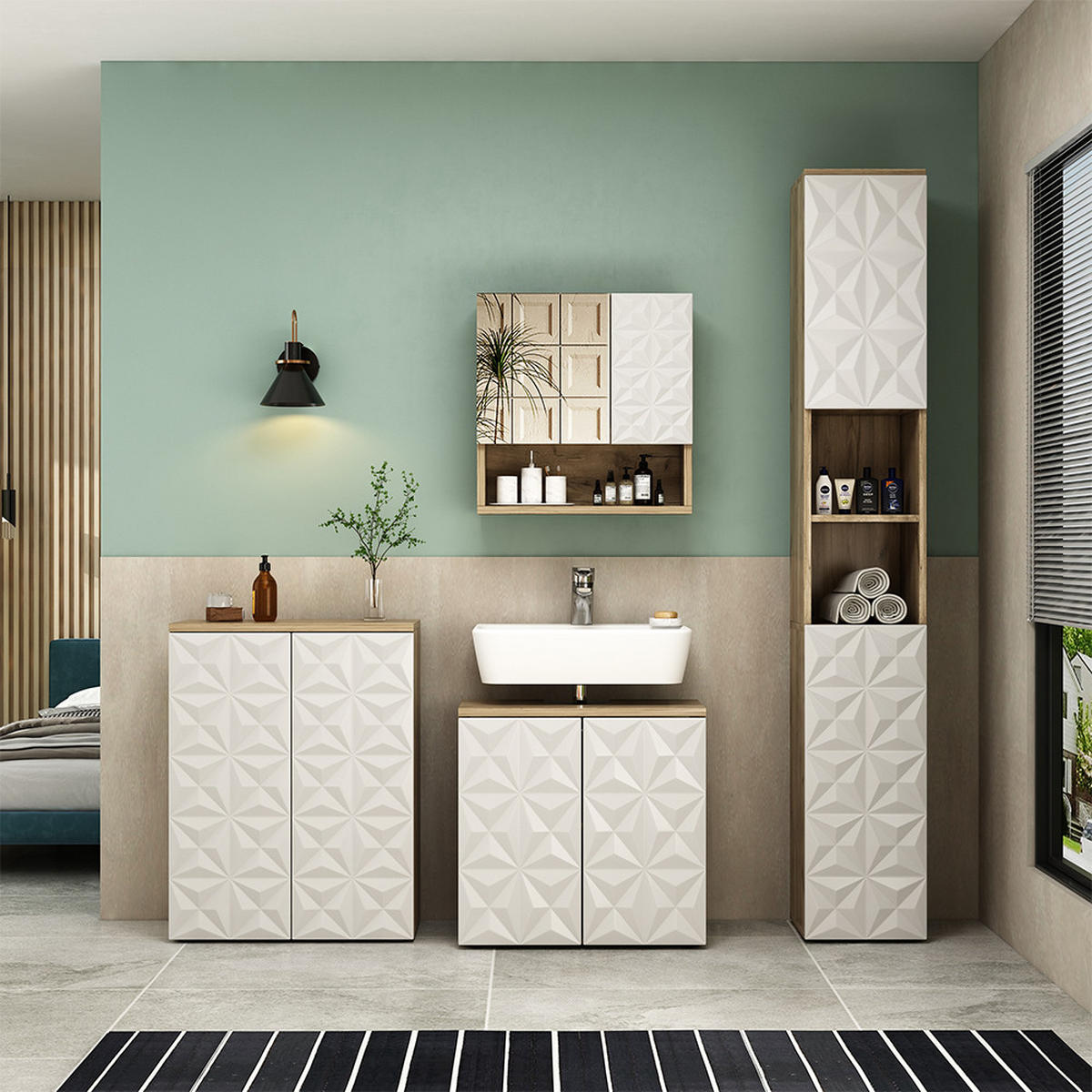 MIDISCHRANK Edge Weiß 60 x 79.5 cm mit 2 Türen und 3 Fächer - Eichefarben/Weiß, Holzwerkstoff (60/79.5/30cm) - Vicco