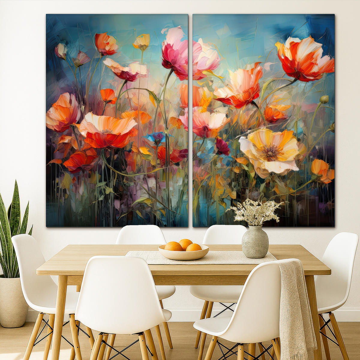 LEINWANDBILD 2er Set Blumen - Bunt - Abstrakt 240x180 cm - Blaugrau, Textil (240/180cm) - MuchoWow