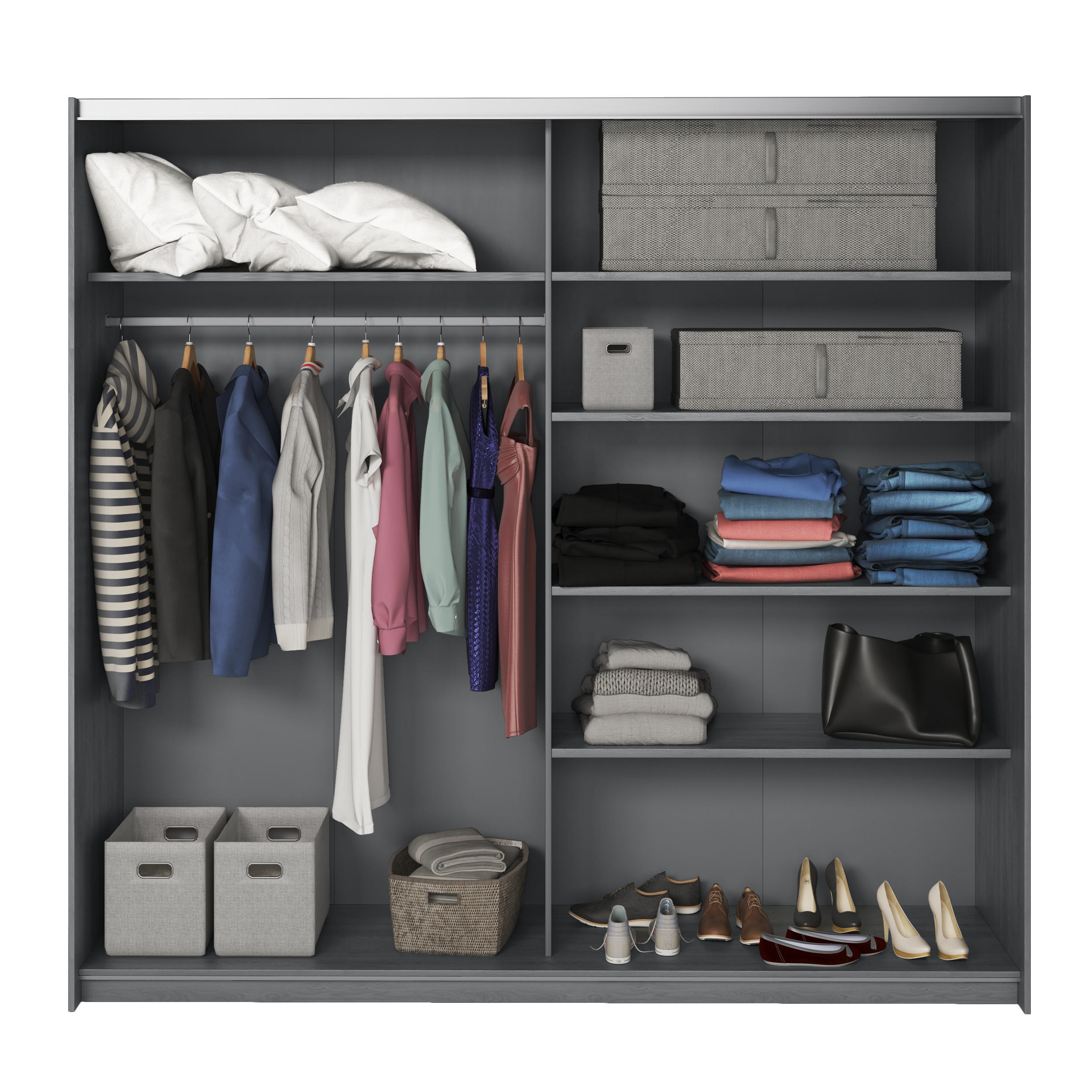SCHWEBETÜRENSCHRANK COSMICO 220/210/61 cm 2-türig mit Spiegel Hellgrau - Hellgrau, Holzwerkstoff (220/210/61cm) - MASSENO