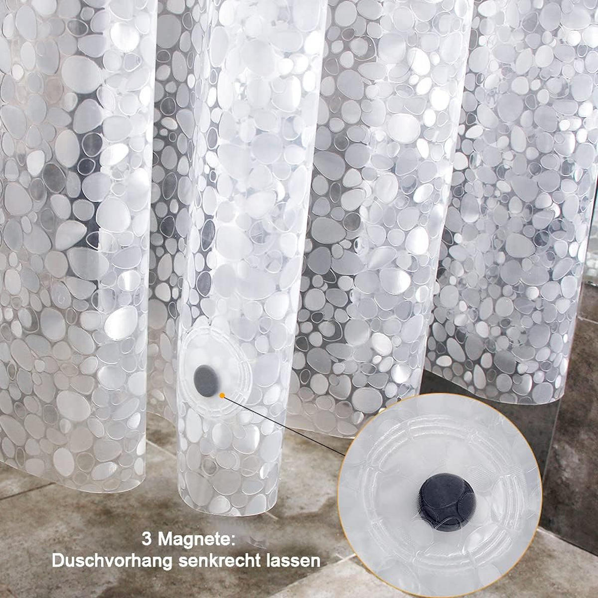 DUSCHVORHANG EVA schimmelresistent wasserdicht mit Ringen und Magnetgewicht halbdurchsichtig 15 mm - Transparent, Kunststoff (120/180cm) - MCBOSON
