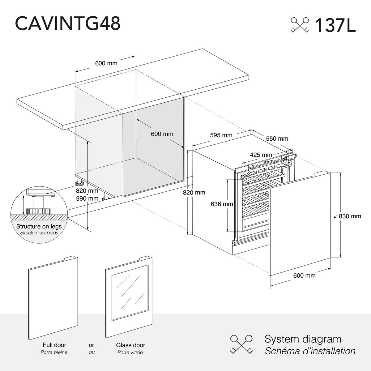 WEINKÜHLSCHRANK CAVINTG48 Schwarz, 48 Flaschen, Kapazität 134L, Anti-UV-Glastür, Temperatureinstellung von 5 °C bis 22 °C - Schwarz, Metall (54/81.8/59.5cm) - Les Petits Champs