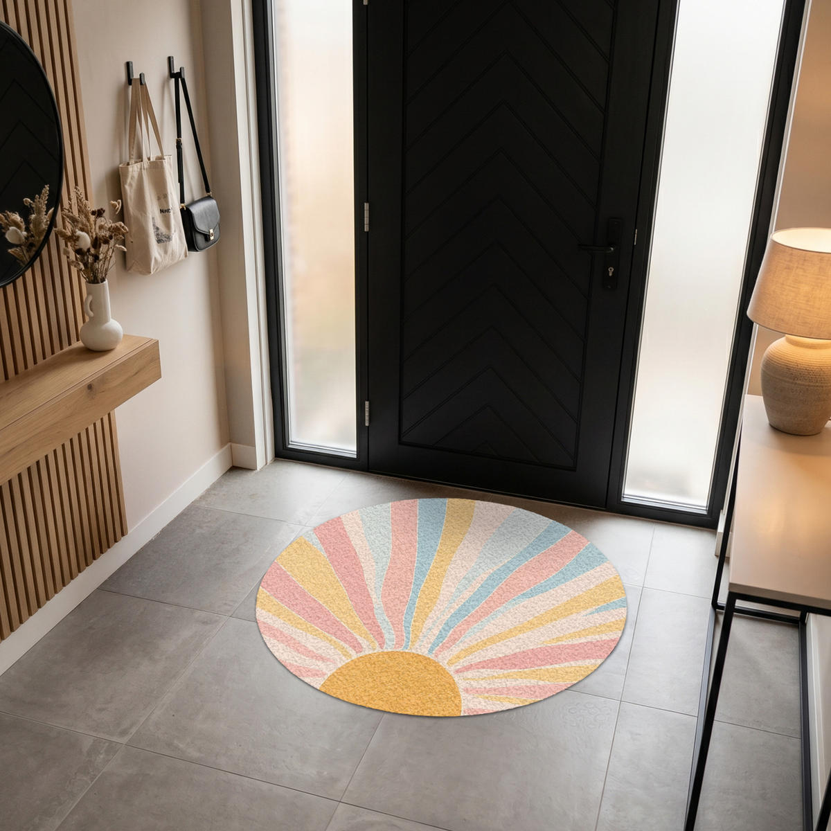 FUSSMATTE Illustration - Sonne - Pastellfarben Sauberlaufmatte 120x120 cm - Hellrosa, Kunststoff (120/120cm) - MuchoWow