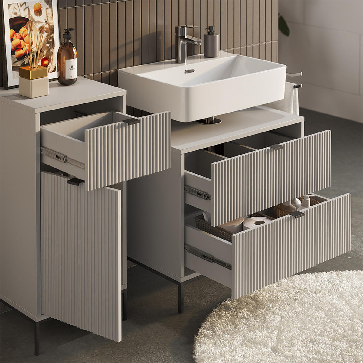 BADMÖBEL-SET Eliza Grau 3 Teile - Grau, Holzwerkstoff (70/63/45.1cm) - Vicco