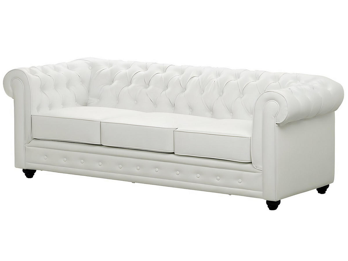SOFAS 3-Sitzer, 2-Sitzer & Sessel - Kunstleder - Weiß - CHESTERFIELD - Weiß, Leder (205/72/88cm) - Vente-Unique