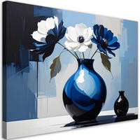 BILD auf Leinwand, Weiße Blumen in einer blauen Vase - Blau, Textil (45/30cm) - Feeby