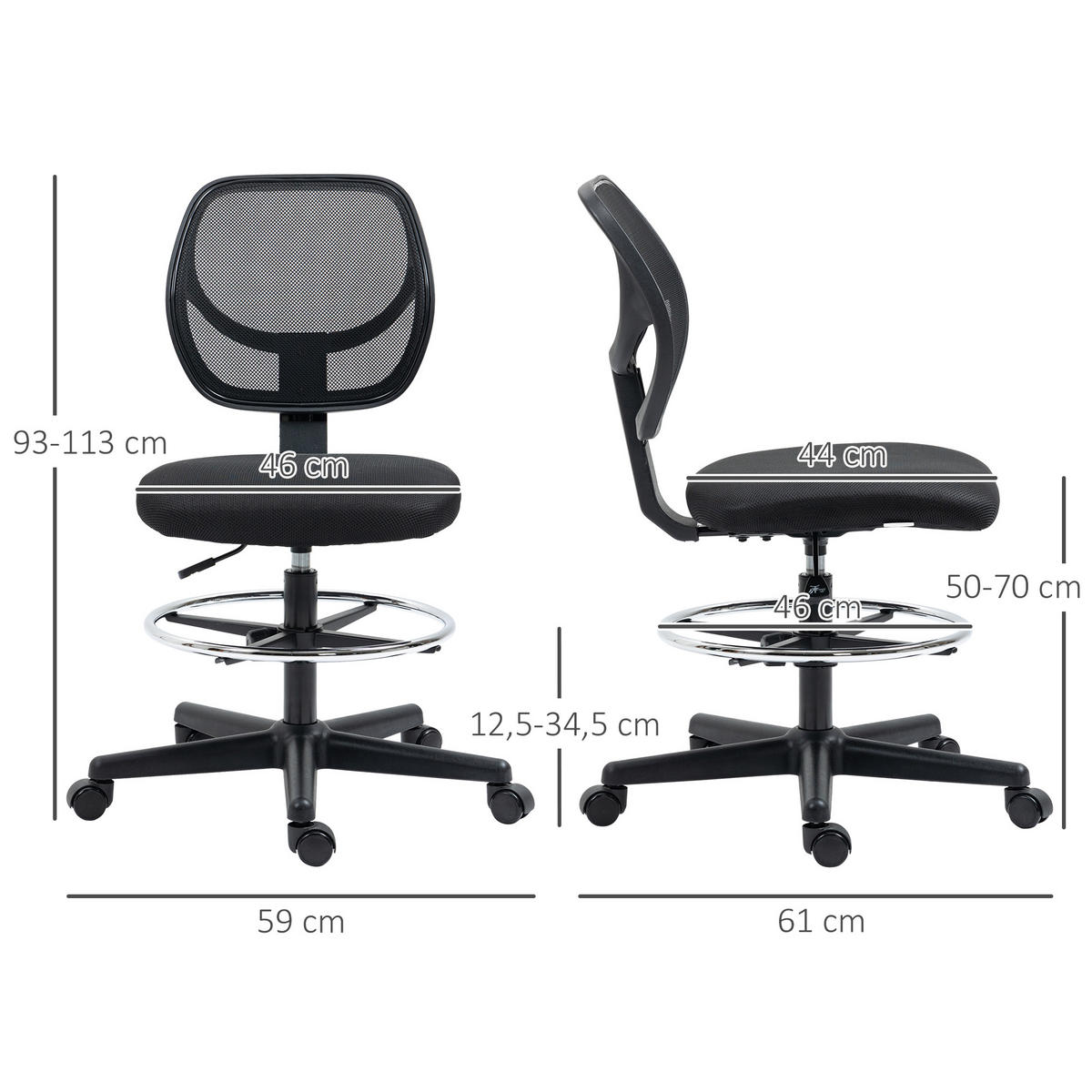 STEHSTUHL Schwarz, ergonomisch, Fußstütze, höhenverstellbar - Schwarz, Metall (61/113/59cm) - SHOPENTRA