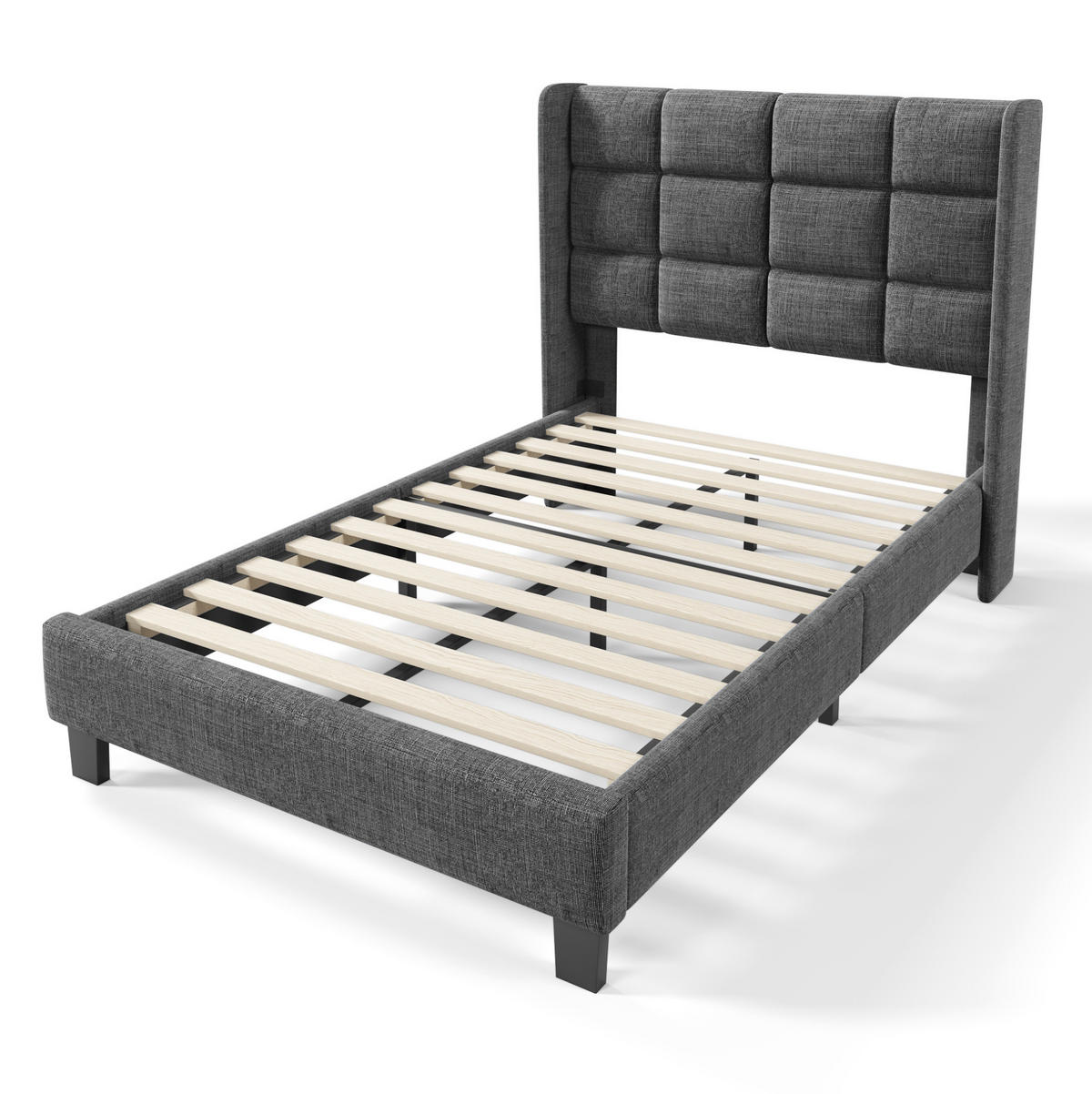 POLSTERBETT 90/200 cm Grau aus Leinen mit Lattenrost - Grau, Textil (90/200cm) - OKMYHOME