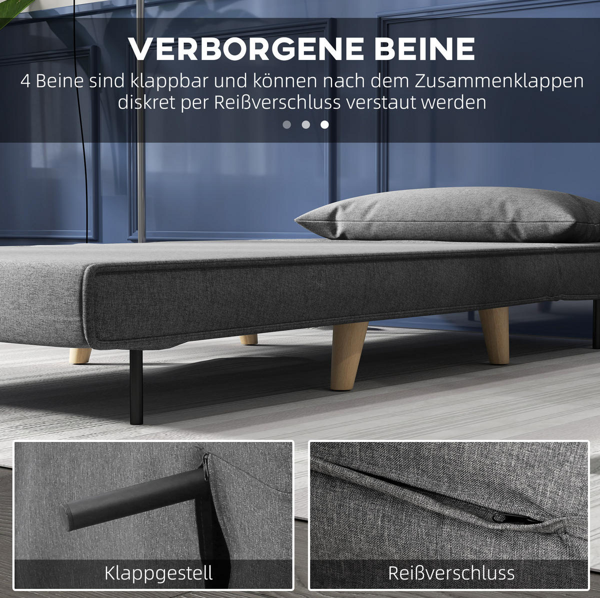 SCHLAFSOFA 2-in-1 verstellbar 94 x 78 x 80 cm Grau - Grau, Metall (78/80/94cm) - Meubliv
