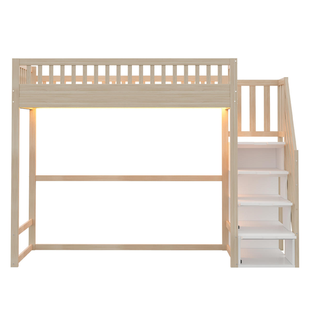 HOCHBETT 90x200 cm in Holzfarbe mit Stauraumtreppe und LED-Beleuchtung - Naturfarben, Holz (90/200cm) - IVMEU
