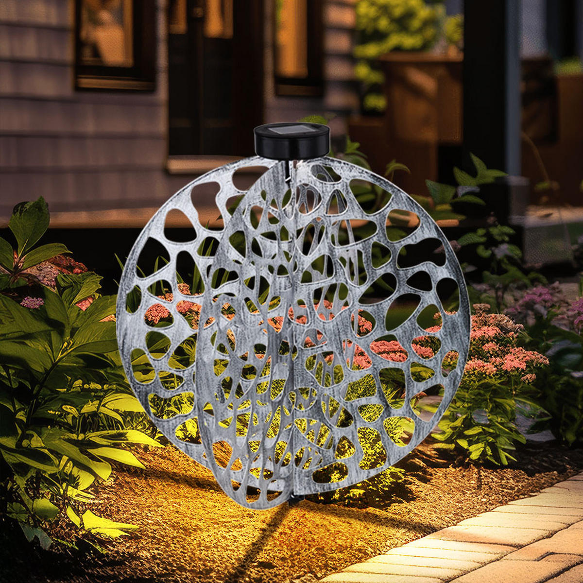 LED AUSSENLEUCHTE Solarleuchte Silber Metall - Silberfarben, Metall (40/40/51cm) - Globo Lighting