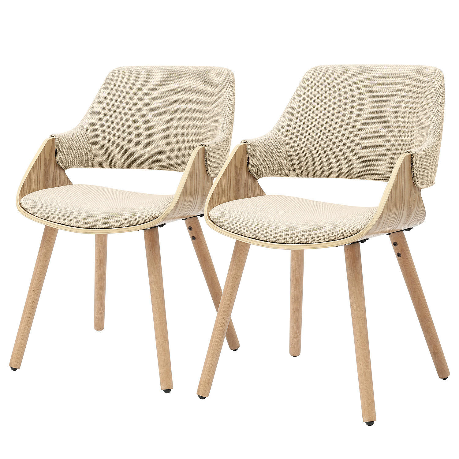 POLSTERSTUHL - 2er-Set - Leinen / Buche massiv - Beige, Holz/Holzwerkstoff (51/80/57cm) - home24