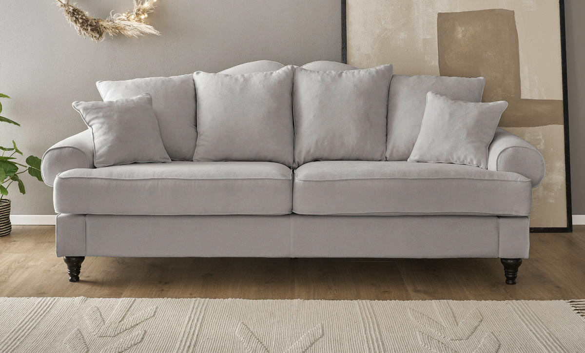 SOFA hellgrau Landhaus, Couch 3,5-Sitzer 230 cm - Hellgrau, Holz/Textil (230/95/100cm) - Furn.Design