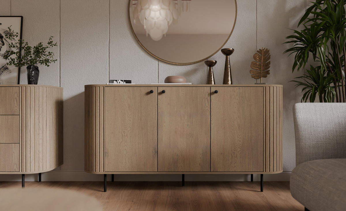 RUNDER WANDSPIEGEL Olivia 100 cm, eiche sonoma - Sonoma Eiche, Metall (100/100/100cm) - Margaret Hadas24