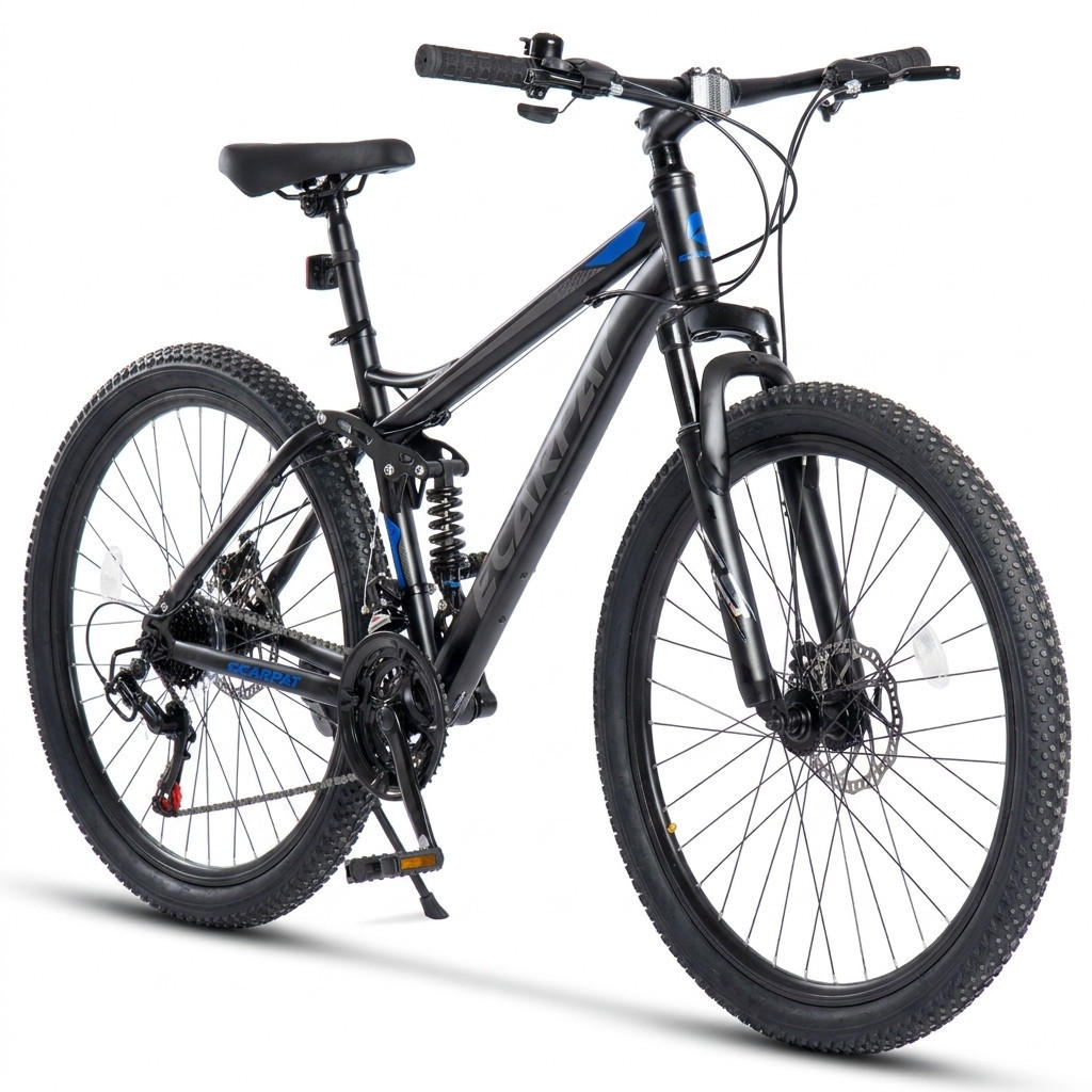 MOUNTAINBIKE 26 Zoll Schwarz + Blau, 21-Gang-Schaltung, Doppel-Scheibenbremsen, Carbonstahl - Blau, Metall (20cm) - Oxeza
