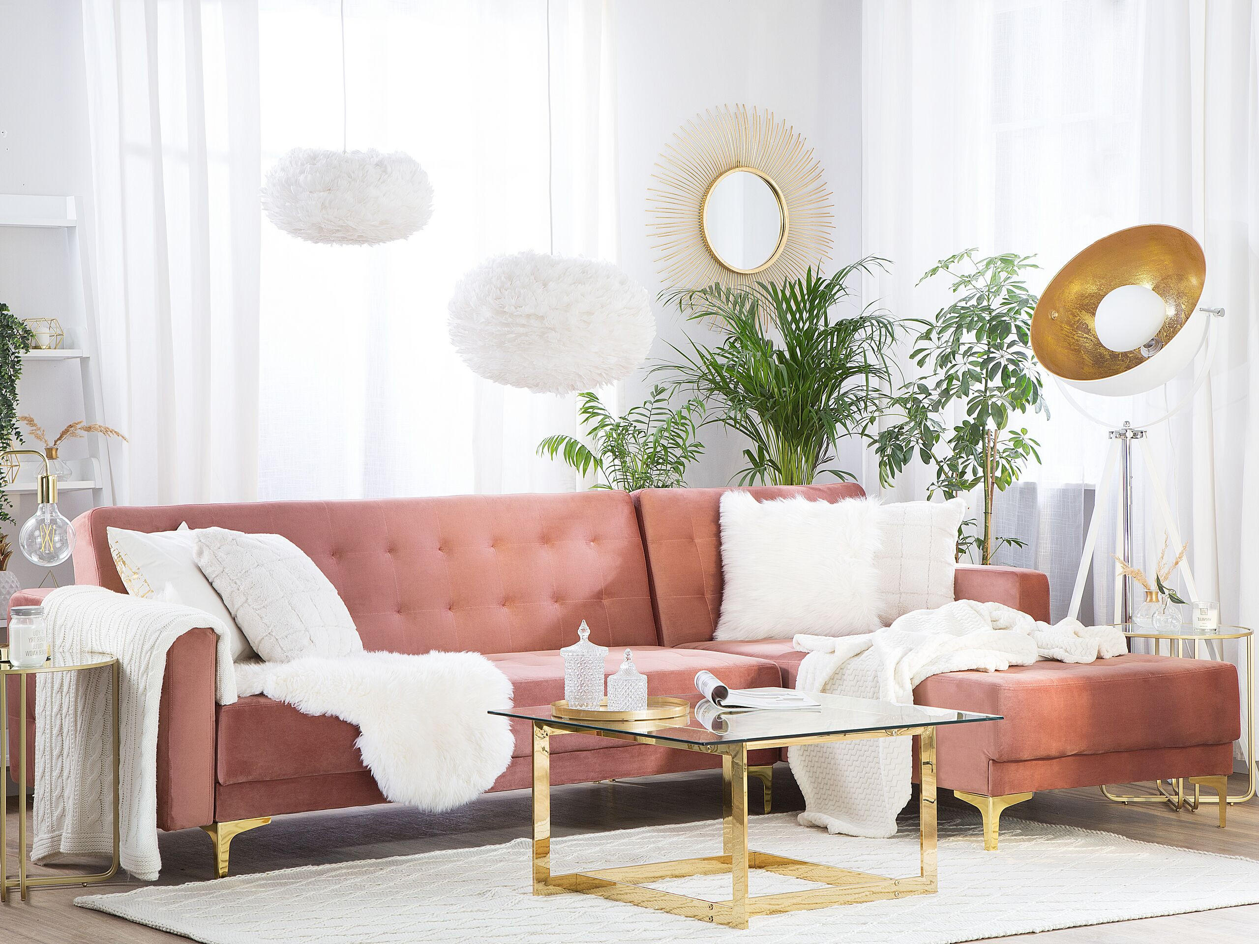 ECKSOFA Samtstoff Rosa rechtsseitig Aberdeen - Pink, Textil (267/168cm) - Beliani