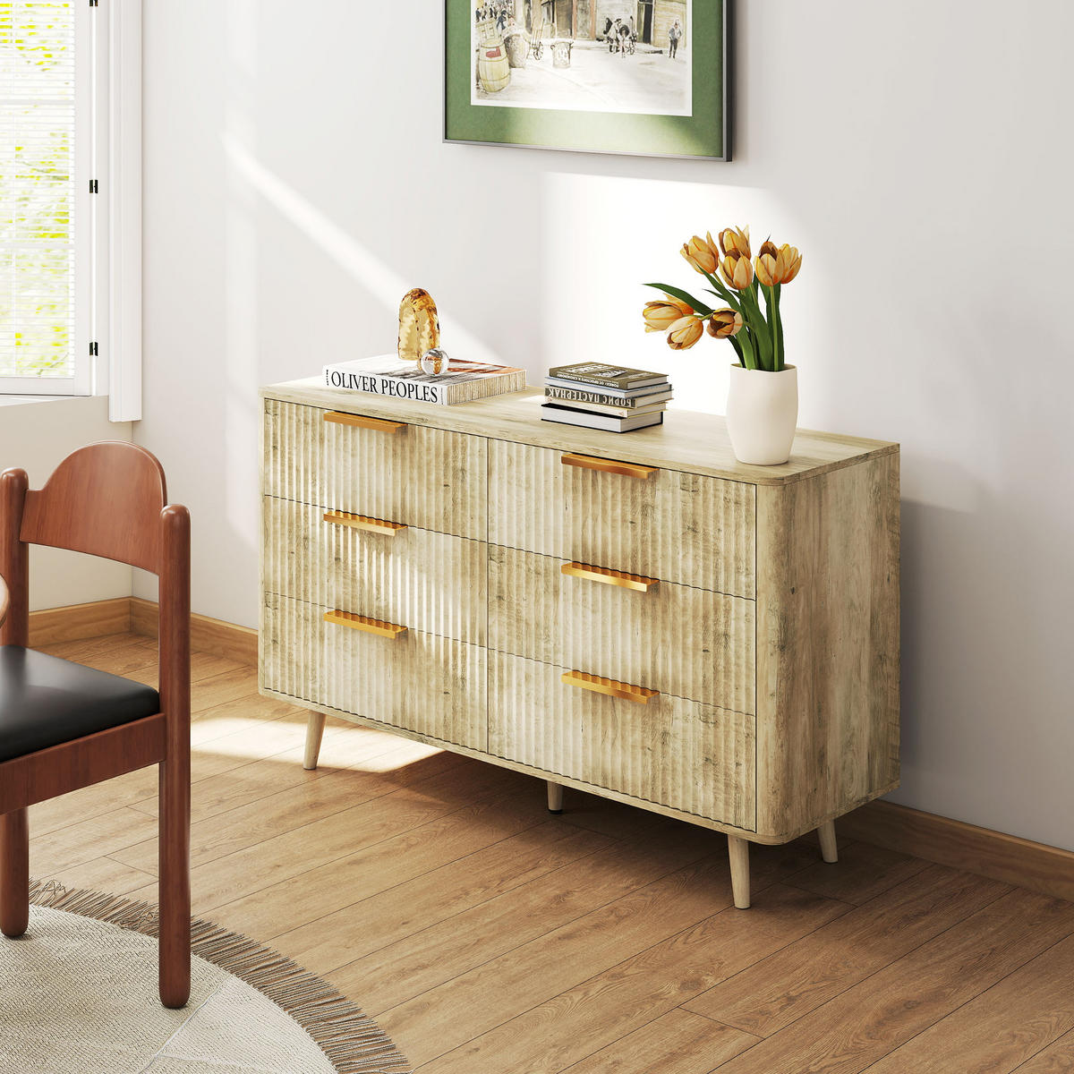 KOMOODE DE-12884 6 Schubladen, skandinavisch Eiche - Eichefarben, Holzwerkstoff (120/76/40cm) - ComfortXL