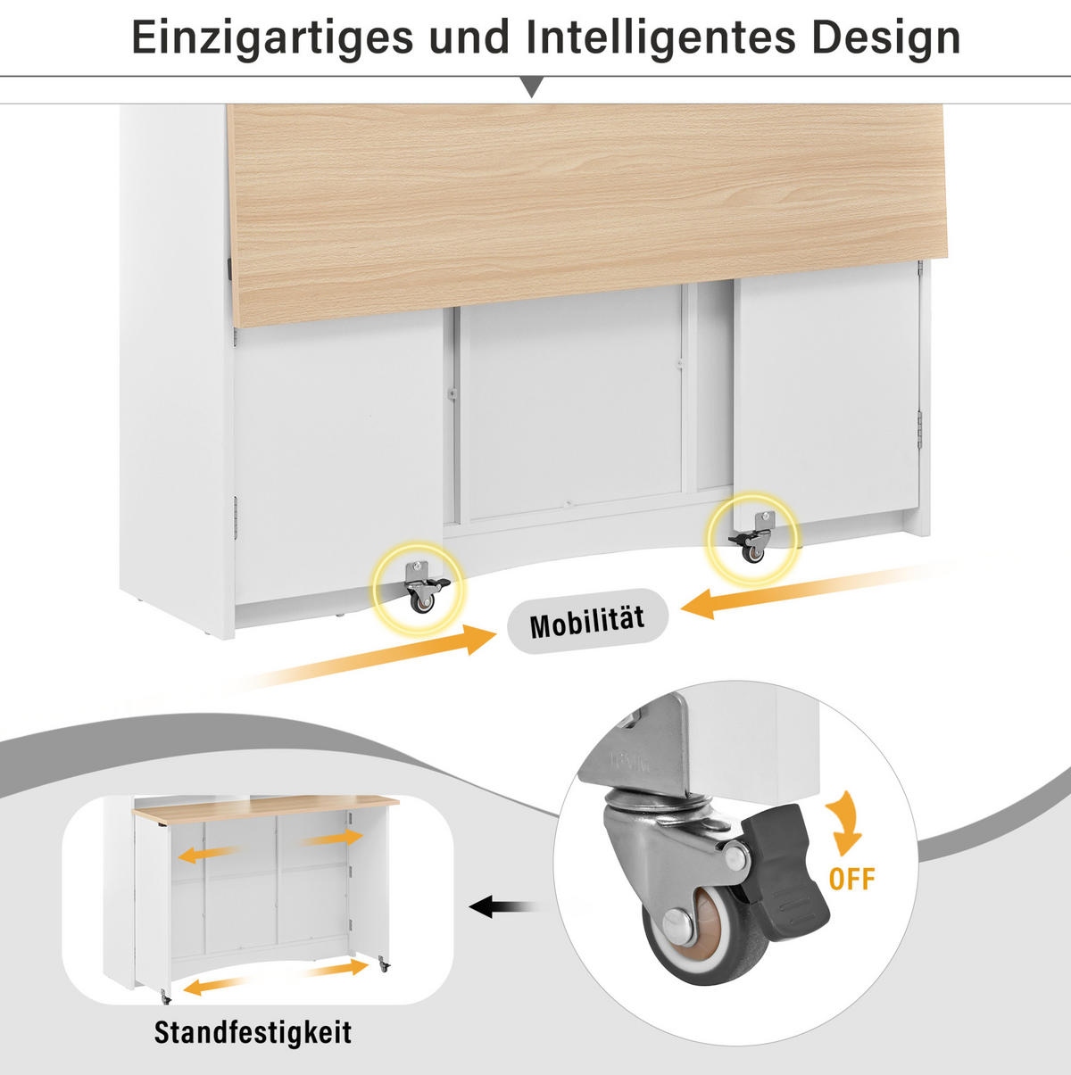 KÜCHENINSEL mit Klappplatte und 2 Hockern Weiß - Weiß, Holz (34/97.5/110cm) - Beauniv