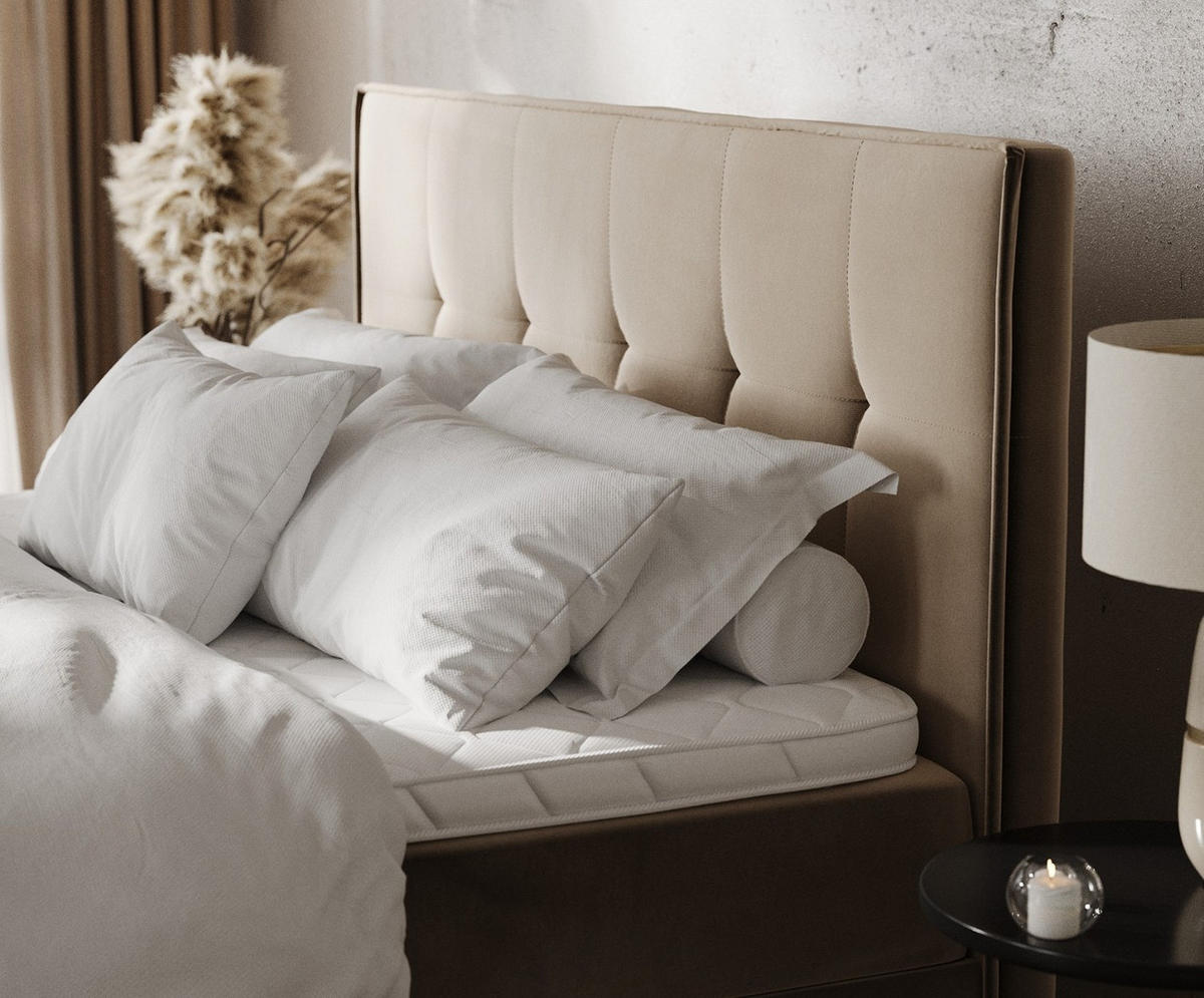 BOXBETT Tivra 200/200 cm Taupe im Paros Stoff - Taupe/Schwarz, Holz/Holzwerkstoff (200/200cm) - AltaBeds