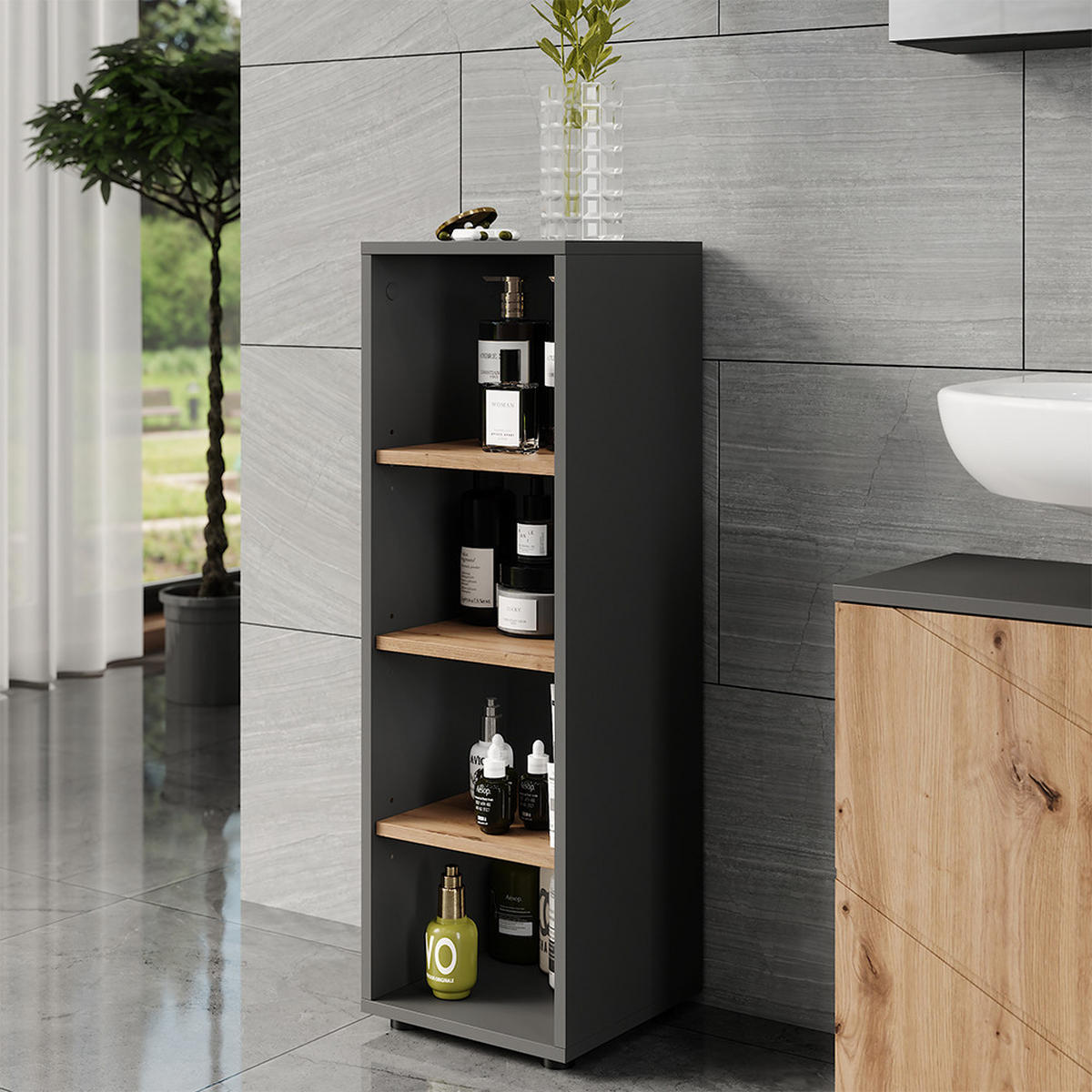MIDISCHRANK Irma Anthrazit/Artisan 30 x 95 cm 4 Ablagefächer - Anthrazit/Eiche Artisan, Holzwerkstoff (30/95/30cm) - Vicco