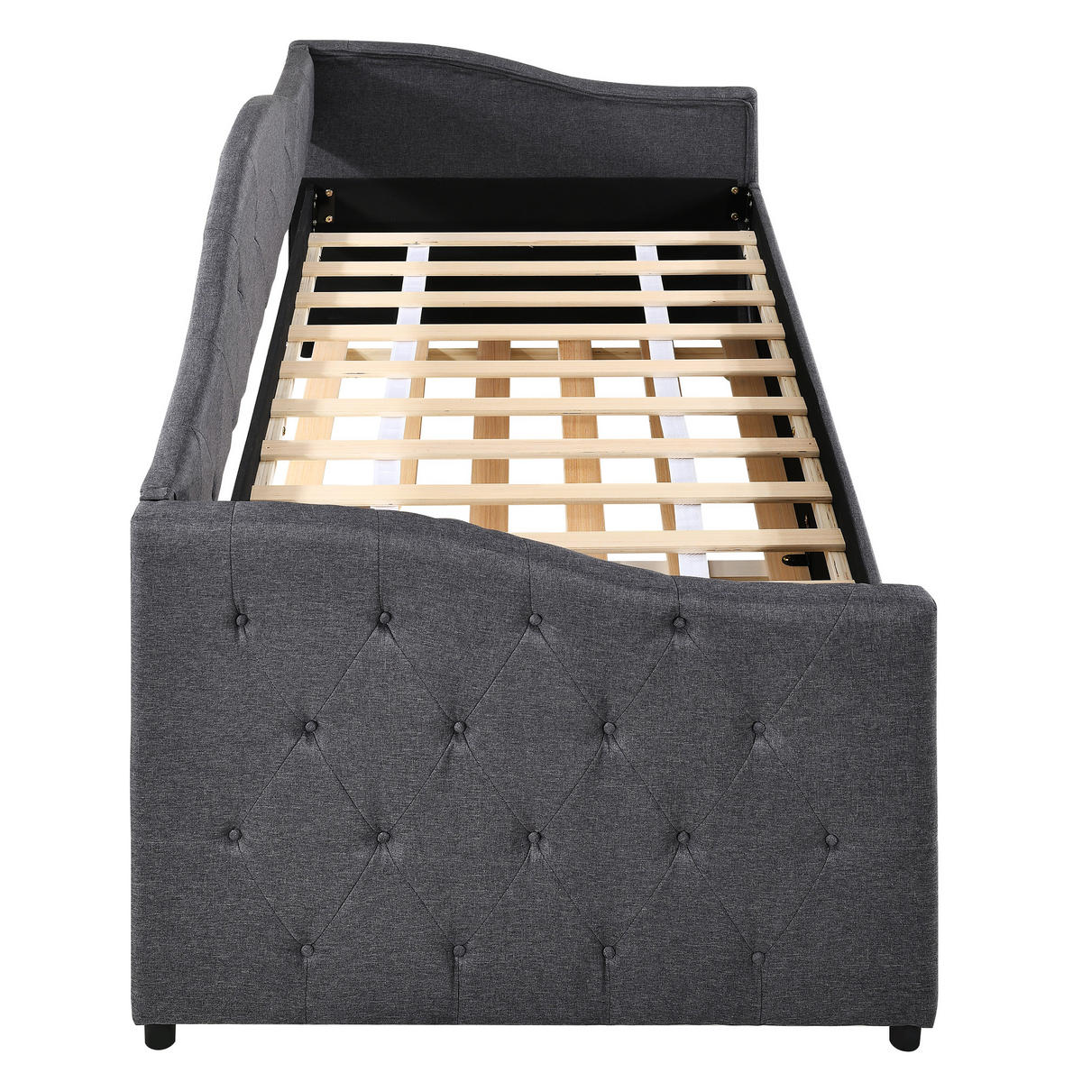 TAGEBETT 90x200cm Grau Leinen mit Ausziehbett minimalistisch - Grau, Holz (90/200cm) - FLIEKS