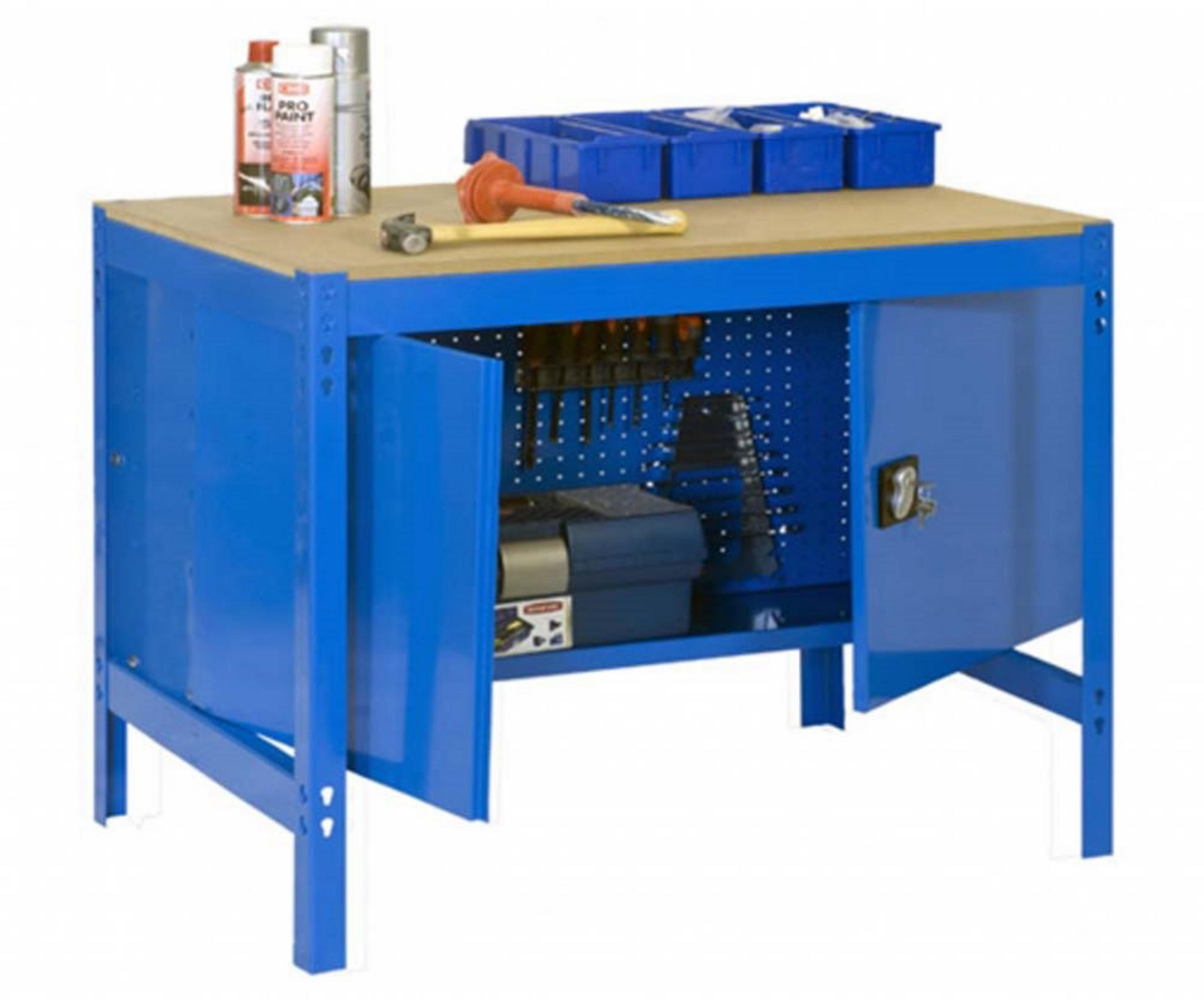 WERKBANK BUFFALO mit Schrank | HxBxT 84x90x61cm | Traglast 400kg | Blau - Blau, Metall (90/84/61cm) - PROREGAL