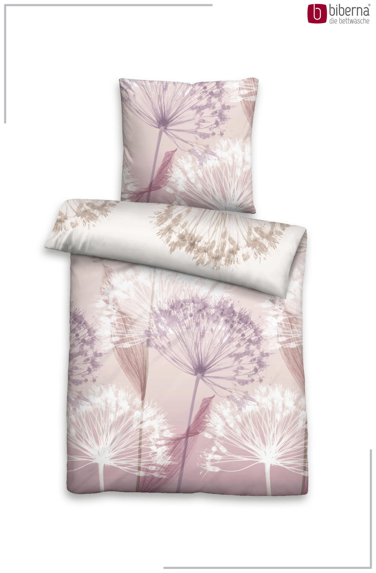 BETTWÄSCHE-GARNITUR Satin Pusteblume rose, 155x200 cm + 80x80 cm - Rosa, Textil (155/200cm) - biberna