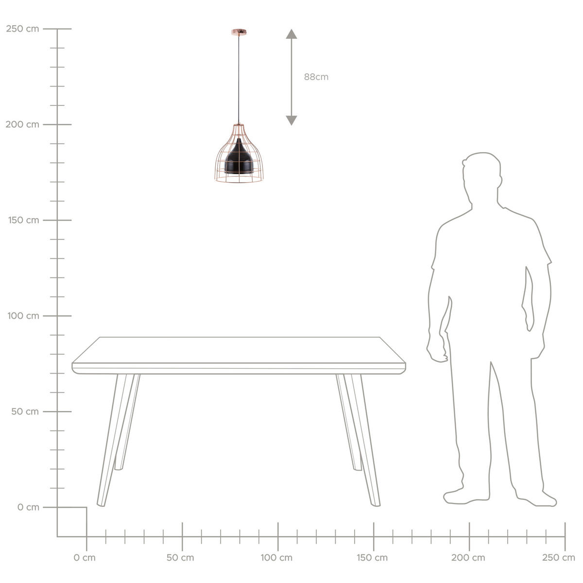 HÄNGELEUCHTE Tresa 28/28/124 cm - Schwarz, Metall (28/28/124cm) - Beliani
