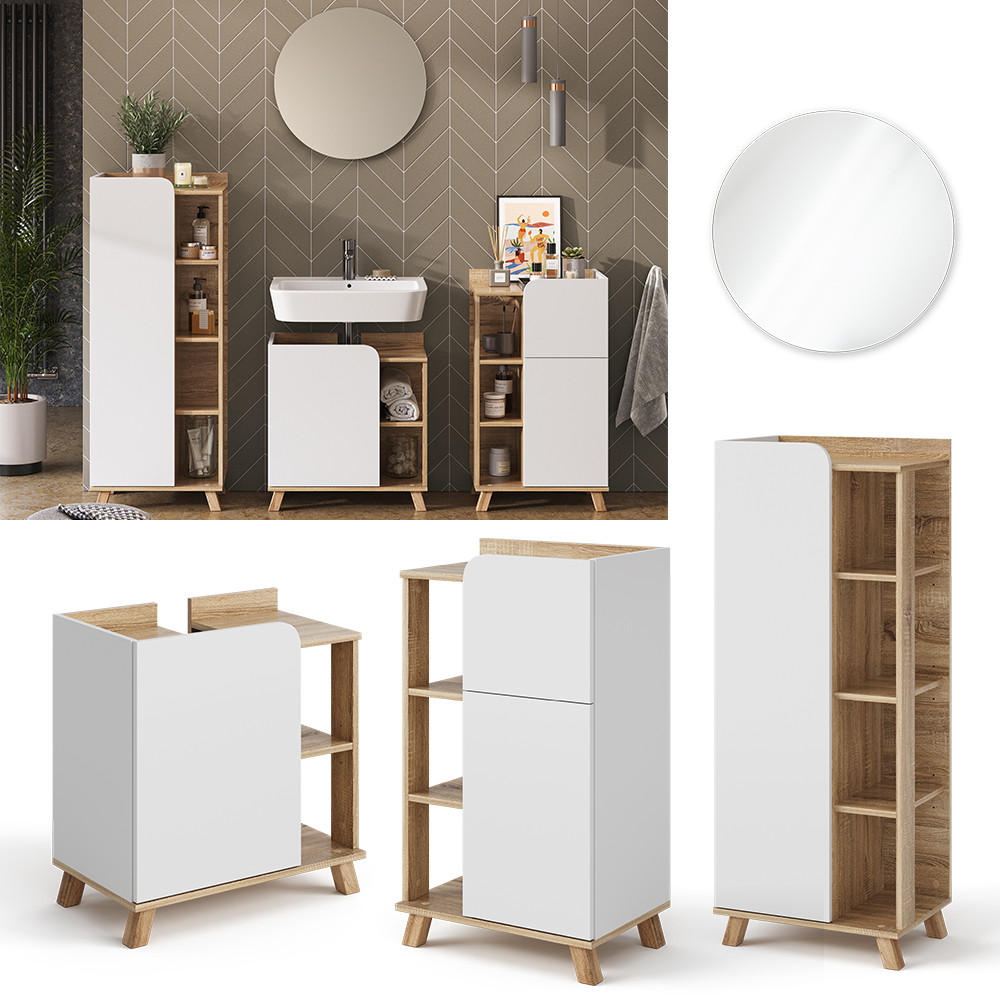 BADMÖBEL-SET Karen Sonoma/Weiß 4 Teile - Weiß/Sonoma Eiche, Holzwerkstoff (60/65/35cm) - Vicco