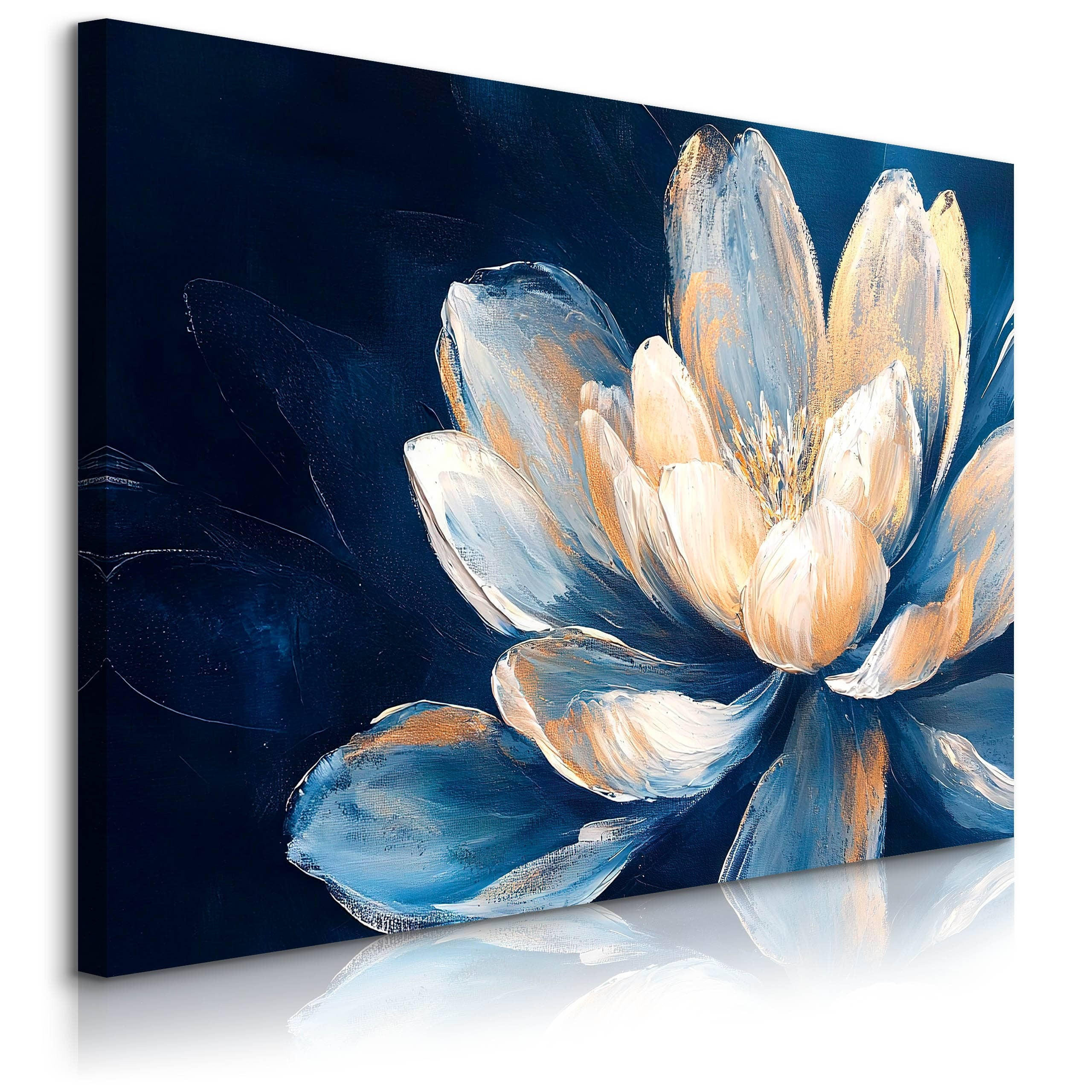 LEINWANDBILD für Schlafzimmer Blume Natur Malarei 100cm x 70cm - Blau/Beige, Textil (100/70cm) - Muralo