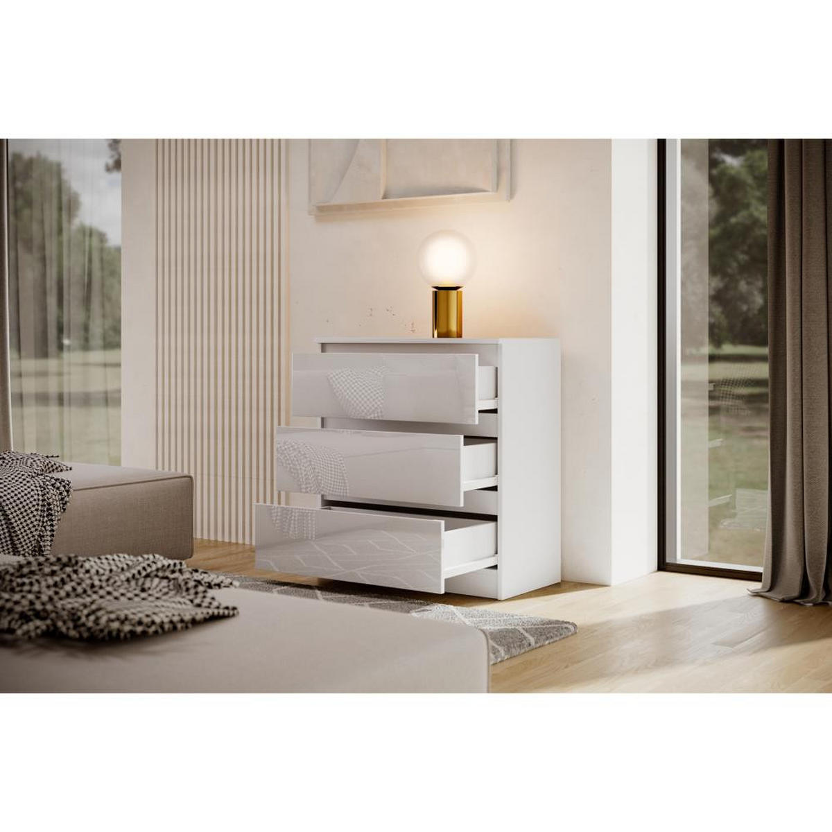 KOMMODE Lemon 70 cm mit drei Schubladen weißglanz - Weiß Hochglanz, Holzwerkstoff (70/78.5/39cm) - Beautysofa