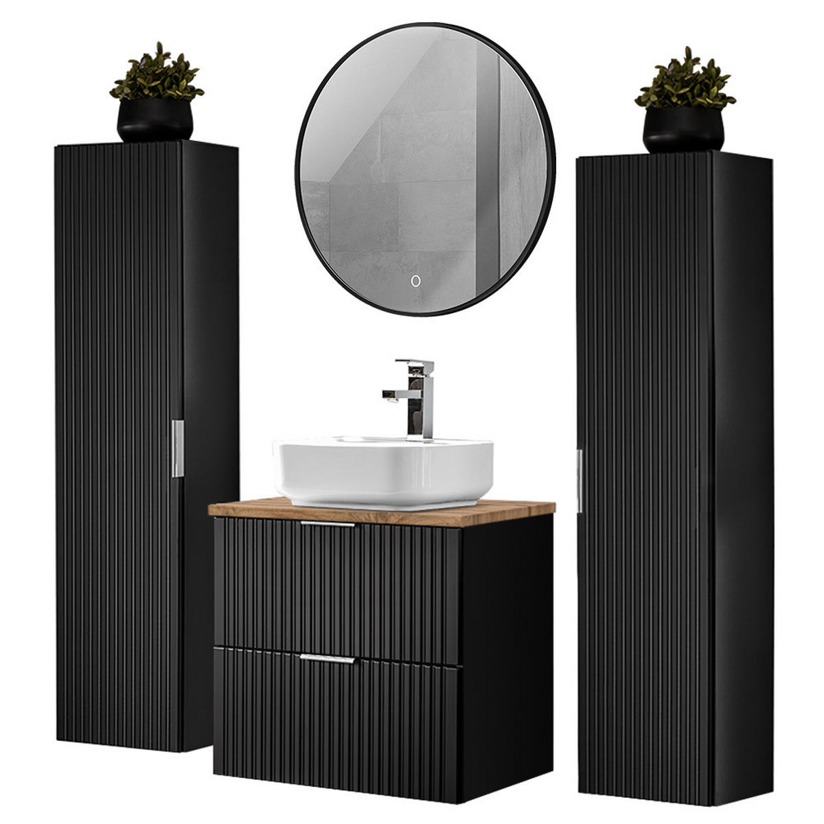 BADMÖBEL-SET 4-TLG. Adelaide-56 - Schwarz, Holzwerkstoff (160/200/47cm) - Lomado