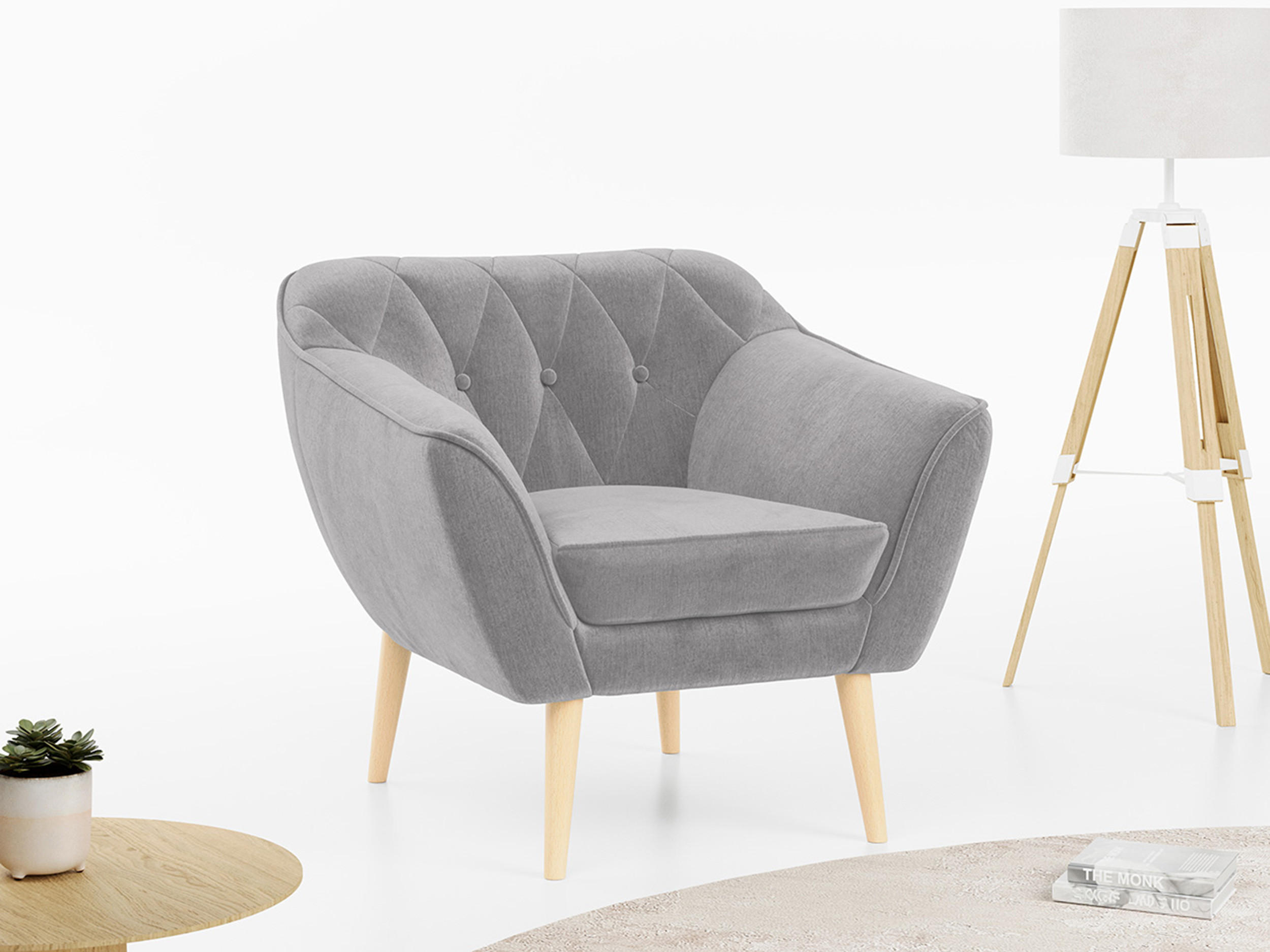 SESSEL Pirs 1 Sitzer Velvet Hellgrau - Hellgrau/Braun, Holz/Textil (80/75/74cm) - MKS
