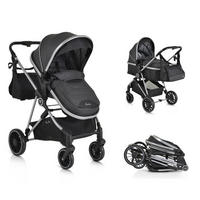 KINDERWAGEN 2 in 1 Kali schwarz umbaubar, Korb, Getränkehalter, Tasche - Schwarz, Metall (77/58/109cm) - Moni