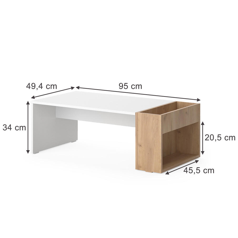 COUCHTISCH Chris Weiß/Goldkraft Eiche 95 x 49.4 cm - Honigeiche/Weiß, Holzwerkstoff (49.4/95/34cm) - Vicco