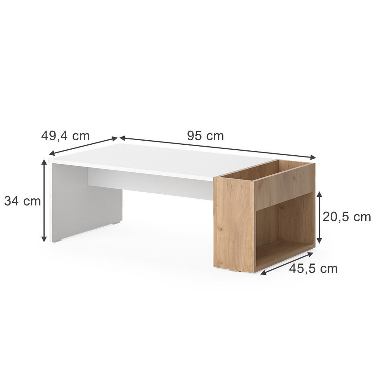 COUCHTISCH Chris Weiß/Goldkraft Eiche 95 x 49.4 cm - Honigeiche/Weiß, Holzwerkstoff (49.4/95/34cm) - Vicco