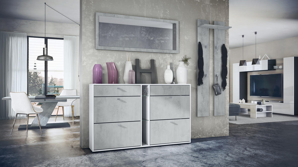 GARDEROBE Orlando Beton Oxid Optik - Hellgrau, Holzwerkstoff (215/210/28cm) - Vladon