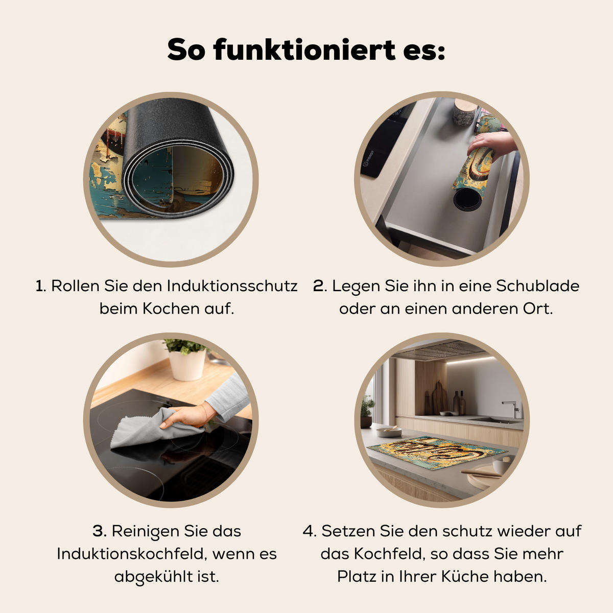 HERDABDECKPLATTE Kaffee - Vintage - Braun - Tasse Ceranfeldabdeckung 76x51.5 cm - Teakfarben, Kunststoff (76/51.5/0.2cm) - MuchoWow