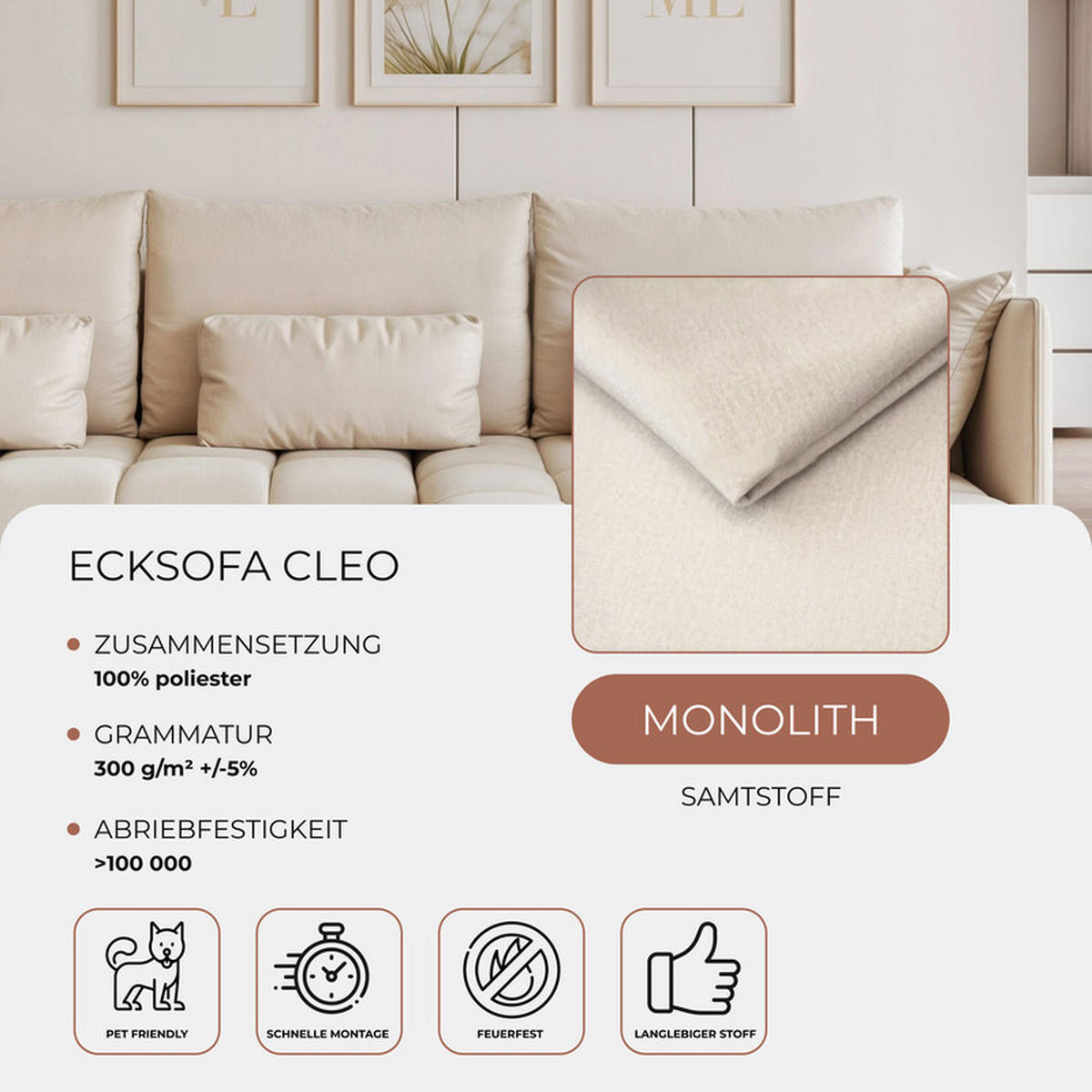 ECKSOFA CLEO mit Schlaffunktion und Bettkasten Creme - Creme, Holzwerkstoff/Kunststoff (245/180cm) - Idohome