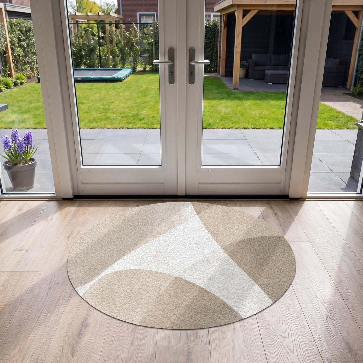 FUSSMATTE Glatte Oberflächen - Harmonisch - Wellenförmig Schmutzfangmatte 120x120 cm - Beige, Kunststoff (120/120cm) - MuchoWow