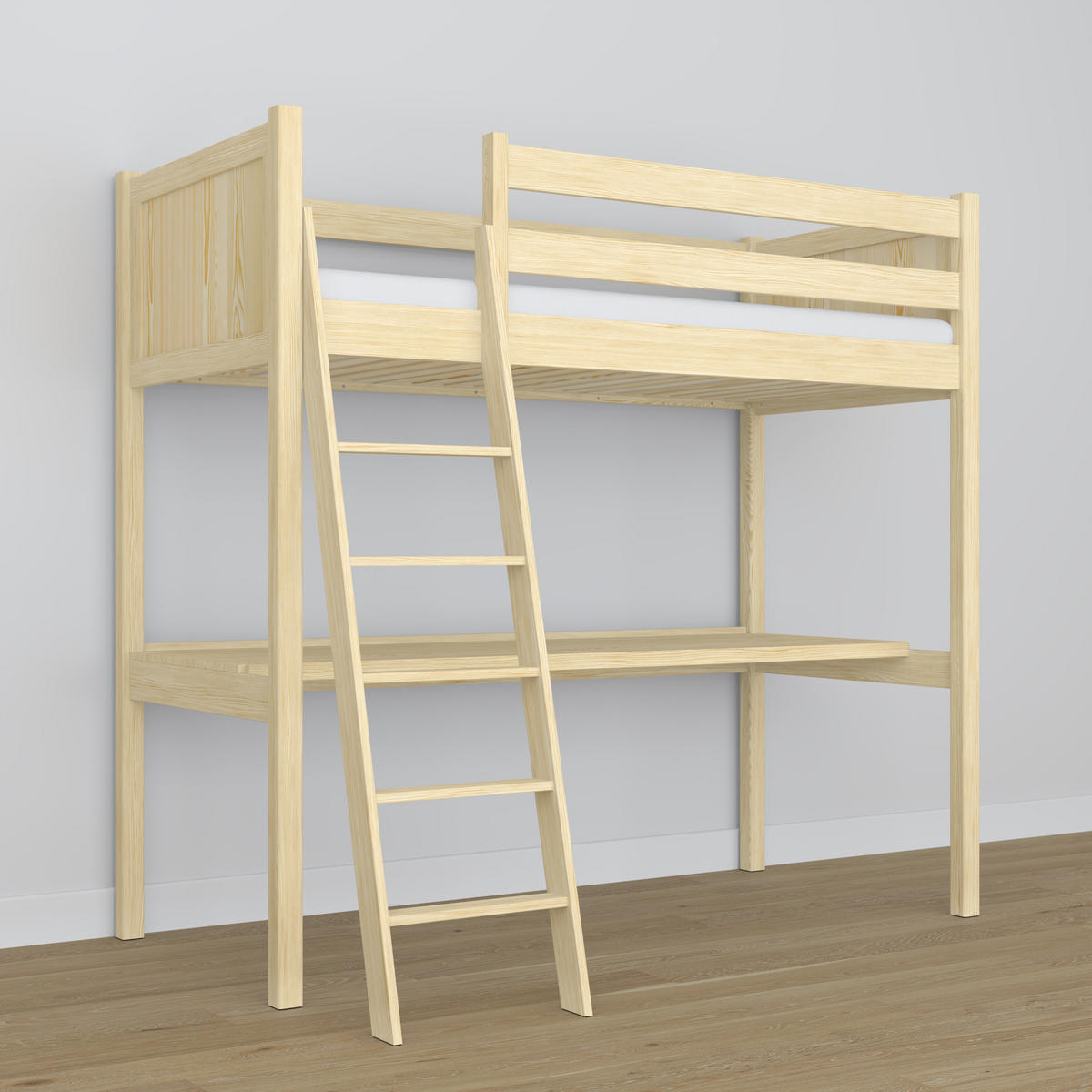 HOCHBETT N04 mit Schreibtisch Klare Kiefer 90/180 - Braun, Naturmaterialien/Holz (90/180cm) - N-Wood