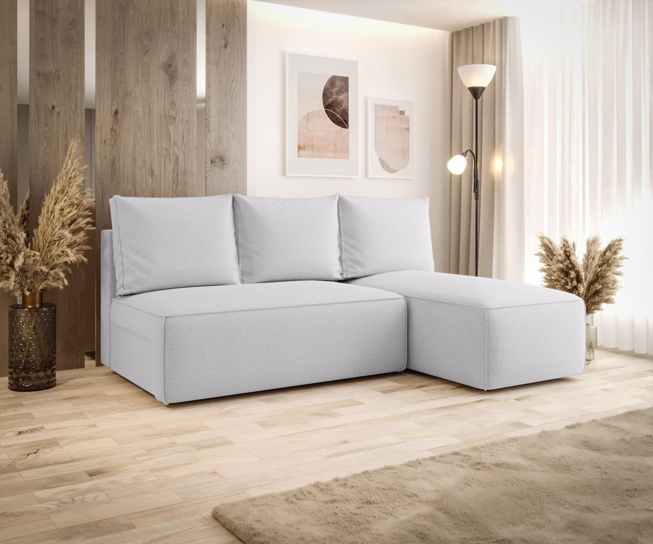 ECKSOFA mit Schlaffunktion SAVIO MINI Curio 80 Rechts - Hellgrau, Textil (200/140cm) - Bedante