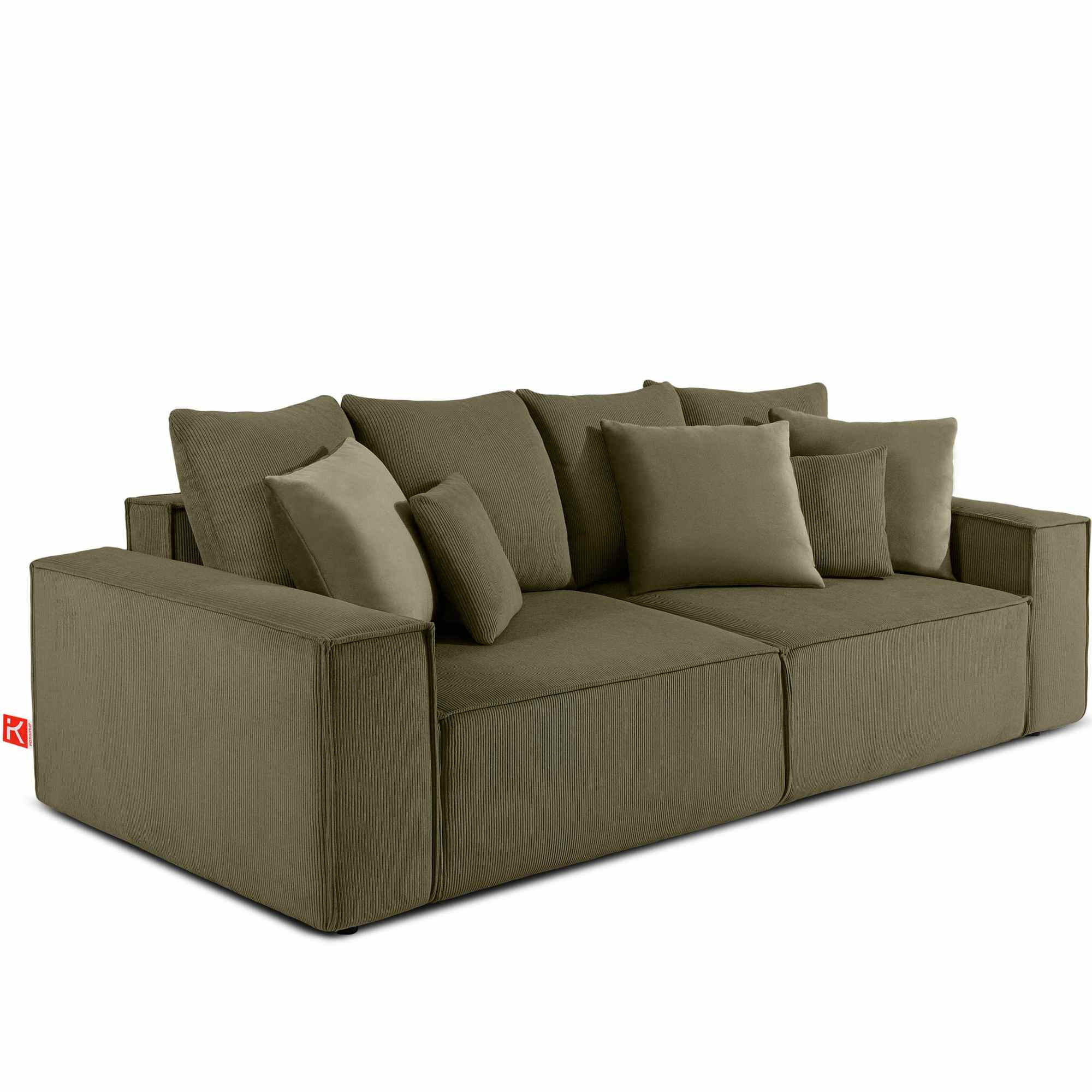 SCHLAFSOFA NAPI III 3-sitzer mit Kissen,Olivgrün - Olivgrün, Holz/Textil (244/89/101cm) - KONSIMO®
