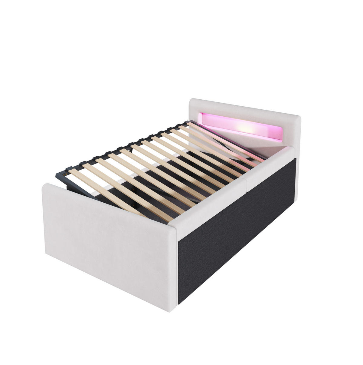 POLSTERBETT 90/200 cm Beige mit Stauraum, LED-Beleuchtung und USB-Anschluss - Beige, Textil (90/200cm) - Flora Grace
