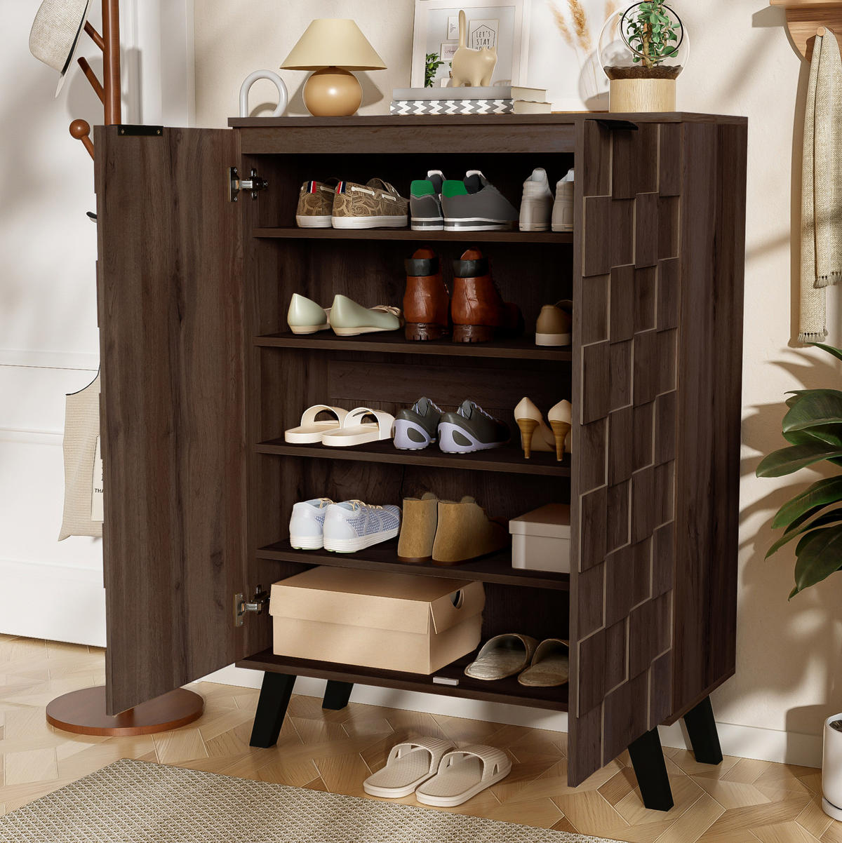 SCHUHSCHRANK 80/35,5/110 cm in dunkler Holzoptik mit 2 Türen - Naturfarben, Holzwerkstoff (80/110/35.5cm) - BEAOK