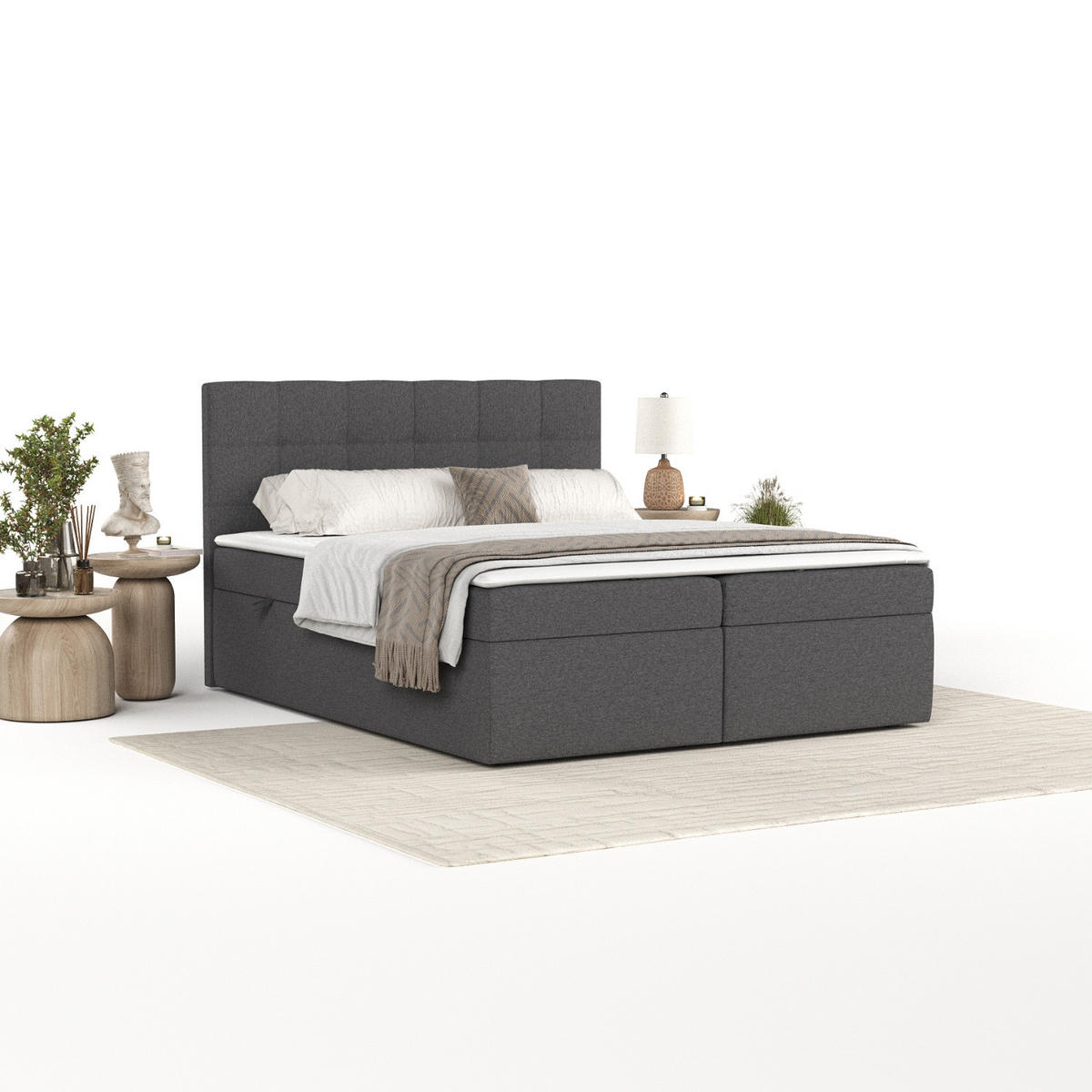 BOXBETT Lean 160/200 cm Anthrazit im Megan Stoff - Anthrazit/Schwarz, Holz/Holzwerkstoff (160/200cm) - AltaBeds